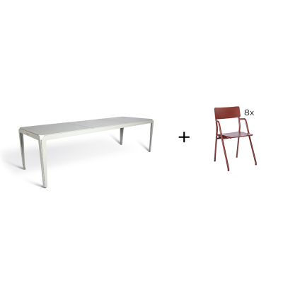 bended table 270cm + 8x Flip Up stoelen