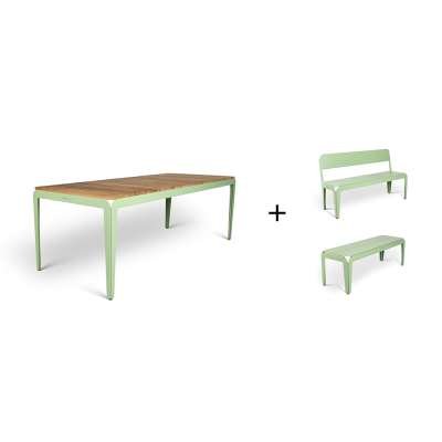 bended table wood + bended bench + bended bench met rugleuning